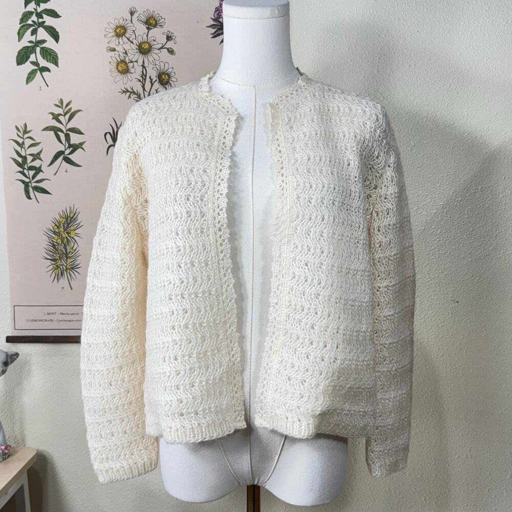 Vintage 70s Mohair Cardigan Sweater Coquette Cottage Prairie Ethereal Dainty S M